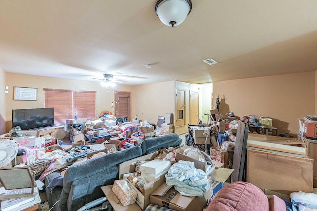 living room with ceiling fan