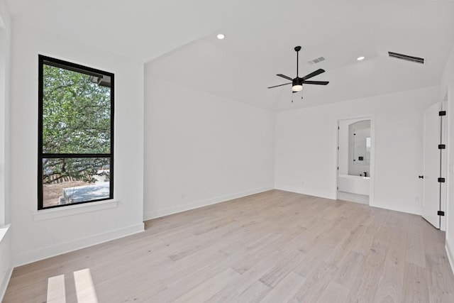 162 Leaning Rock Rdg, Austin, TX 78737 - empty room featuring light wood-style floors, ceiling fan, recessed lighting, and lofted ceiling