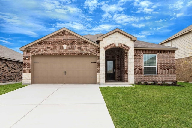 view of front of house featuring a garage and a front yard