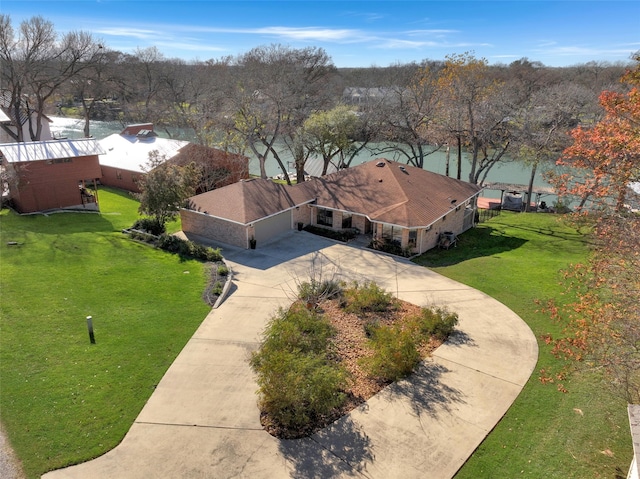 aerial view with a water view