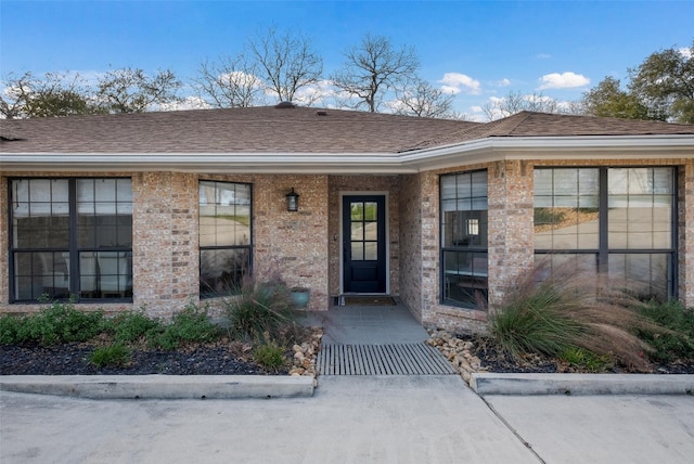 150 Turtle Ln, Seguin, TX 78155 - view of exterior entry featuring a shingled roof and brick siding