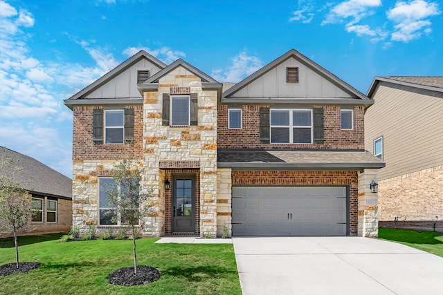 view of front of home with a front lawn and a garage