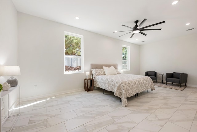 bedroom featuring ceiling fan