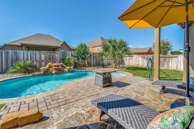 view of pool featuring pool water feature and a patio area