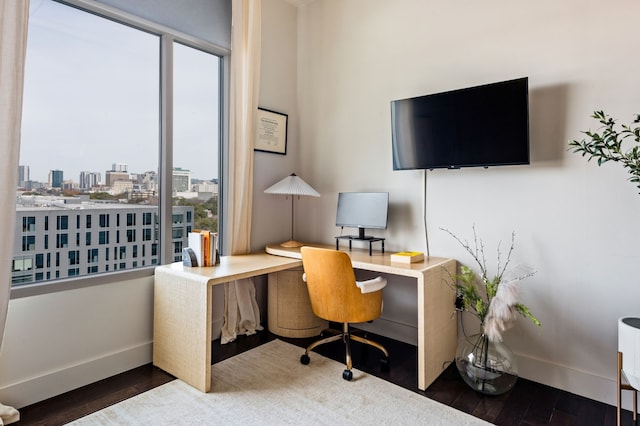 office space featuring dark hardwood / wood-style flooring