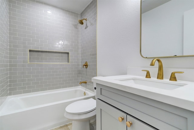 full bathroom with shower / bathing tub combination, toilet, and vanity