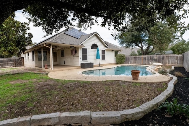 view of swimming pool with a patio area, a fenced in pool, and a fenced backyard