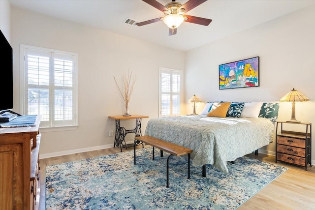 bedroom featuring ceiling fan and wood-type flooring