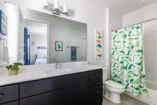 4007 Emory Peak Pass, Austin, TX 78731 - bathroom with vanity, toilet, shower / bath combo with shower curtain, and tile patterned flooring