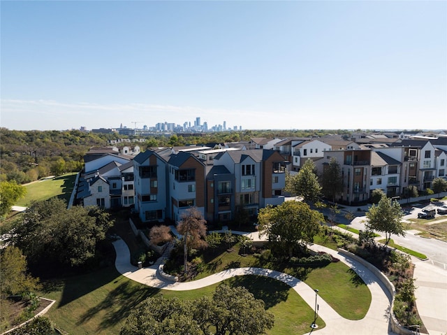 drone / aerial view with a city view