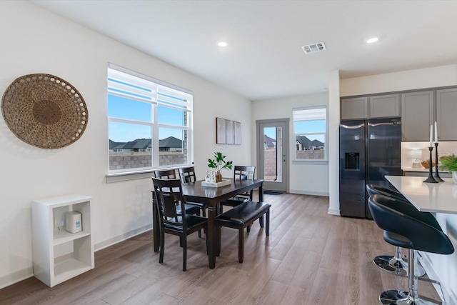 dining room featuring a healthy amount of sunlight and light hardwood / wood-style flooring