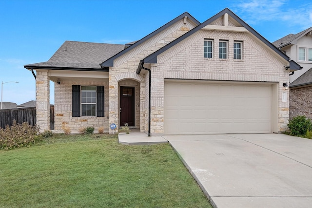 view of front of home featuring a garage and a front lawn