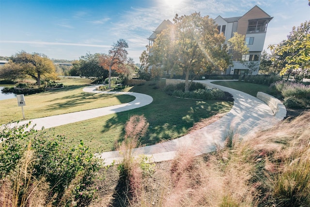 view of property's community with a lawn