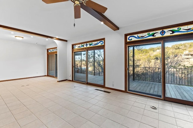 112 Center Cove Iii Loop, Spicewood, TX 78669 - unfurnished room featuring beam ceiling, ceiling fan, and light tile patterned floors