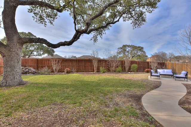 view of yard with a patio area and outdoor lounge area