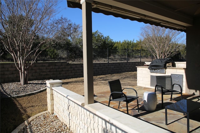 view of patio / terrace with area for grilling, grilling area, and a fenced backyard