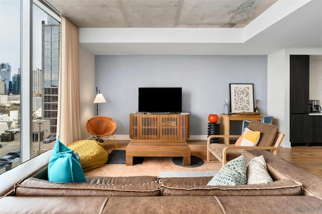 living room with wood-type flooring