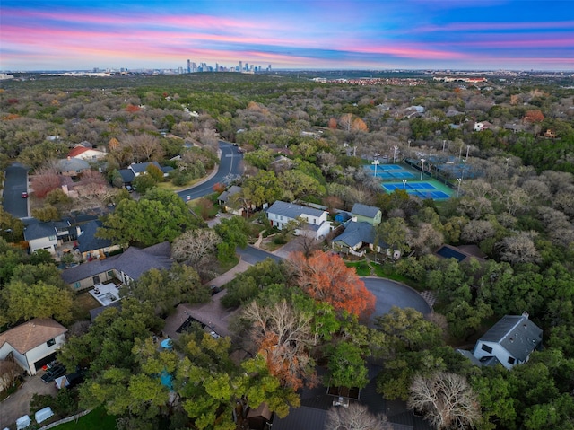 view of aerial view at dusk