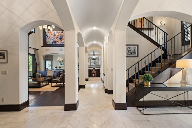 entryway featuring a chandelier