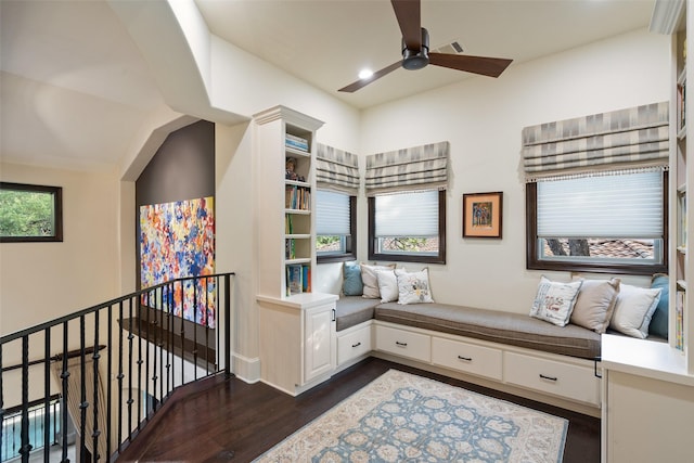 sitting room featuring ceiling fan and dark hardwood / wood-style flooring