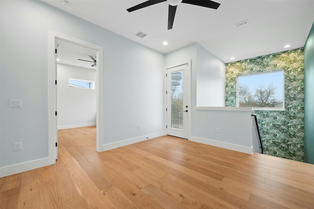 interior space featuring ceiling fan and light hardwood / wood-style floors