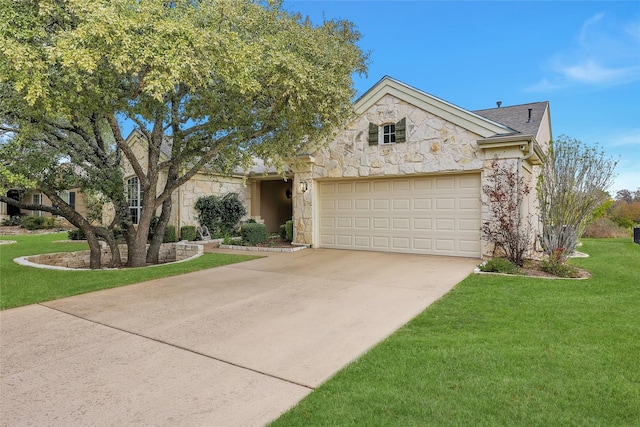 view of front facade with a garage and a front lawn