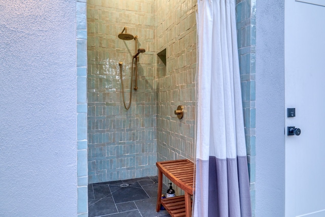 bathroom featuring curtained shower