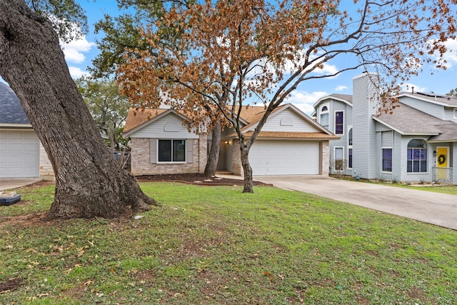 single story home featuring a garage and a front yard