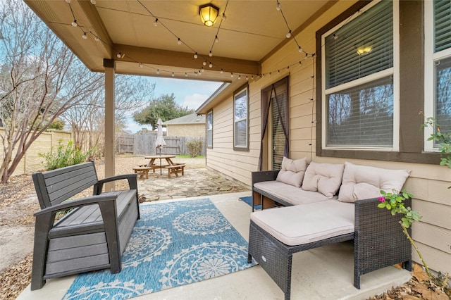 view of patio featuring an outdoor hangout area