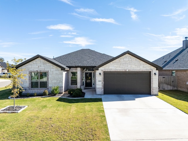 view of front facade featuring a garage and a front lawn