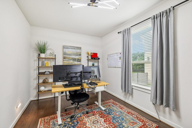 office area with dark wood-type flooring