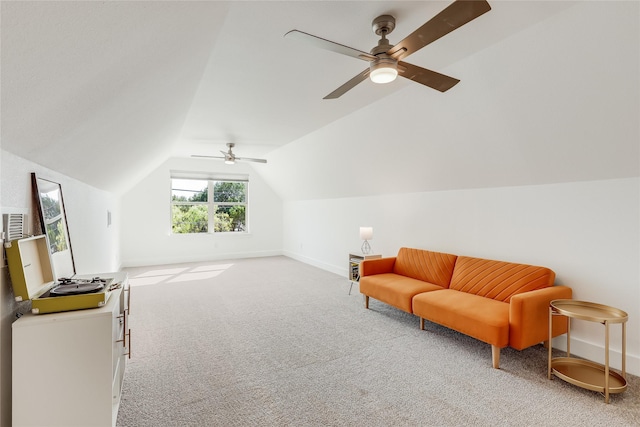 bonus room featuring carpet floors, lofted ceiling, and ceiling fan