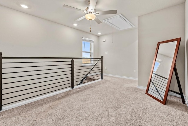 488 Pepperbark Loop, Buda, TX 78610 - carpeted empty room featuring attic access, baseboards, a ceiling fan, and recessed lighting