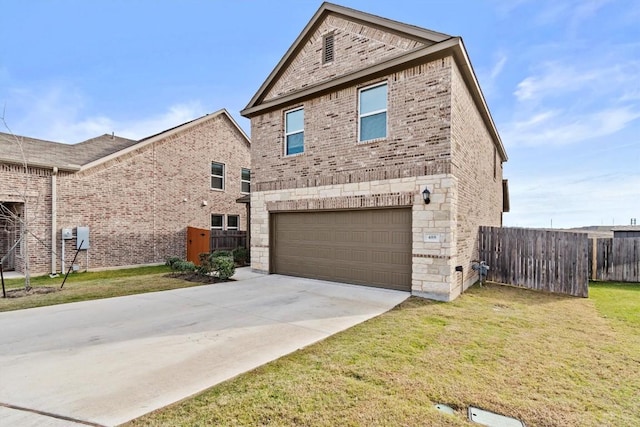 488 Pepperbark Loop, Buda, TX 78610 - view of front facade featuring a garage, brick siding, driveway, and stone siding