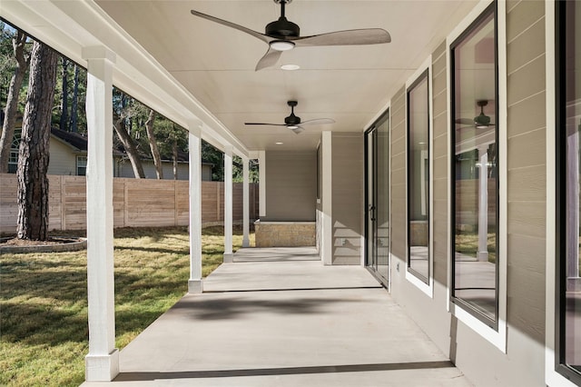 view of patio / terrace featuring ceiling fan