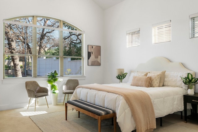 carpeted bedroom with multiple windows