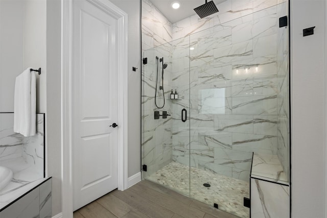 bathroom with plus walk in shower