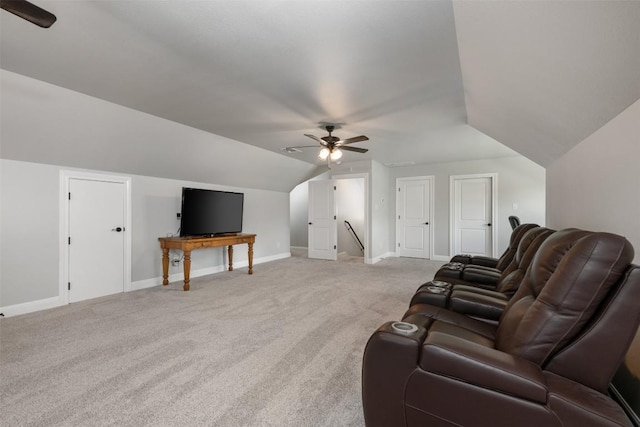 210 Miranda Way, Georgetown, TX 78633 - living area with ceiling fan, light carpet, and vaulted ceiling