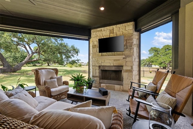 210 Miranda Way, Georgetown, TX 78633 - view of patio / terrace with an outdoor living space with a fireplace