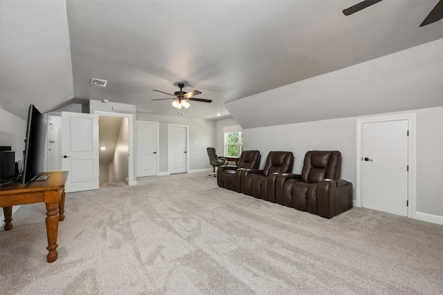 210 Miranda Way, Georgetown, TX 78633 - carpeted home theater with a ceiling fan and vaulted ceiling