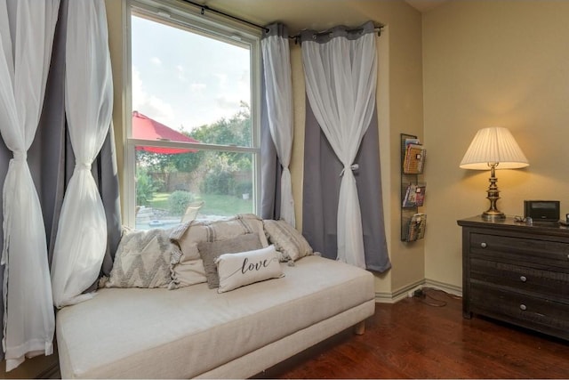 sitting room with baseboards and wood finished floors