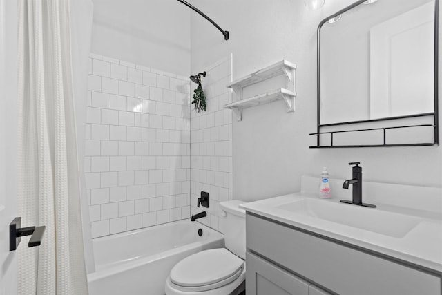 full bathroom featuring toilet, shower / tub combo, and vanity