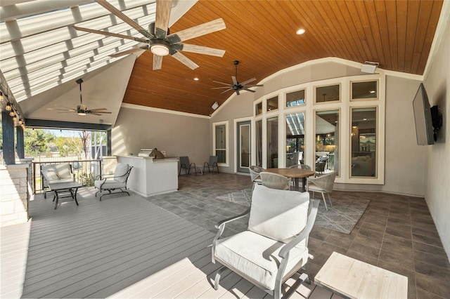 wooden deck with ceiling fan