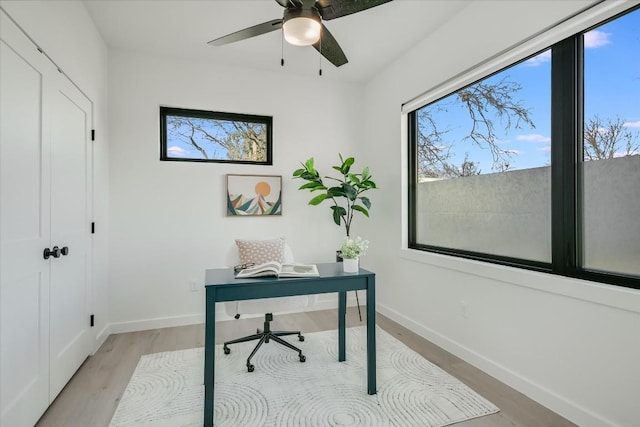 612 Irma Dr Unit 2, Austin, TX 78752 - office area with light wood-style flooring, baseboards, and ceiling fan