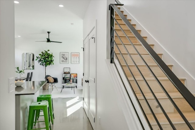 612 Irma Dr Unit 2, Austin, TX 78752 - staircase with ceiling fan and recessed lighting