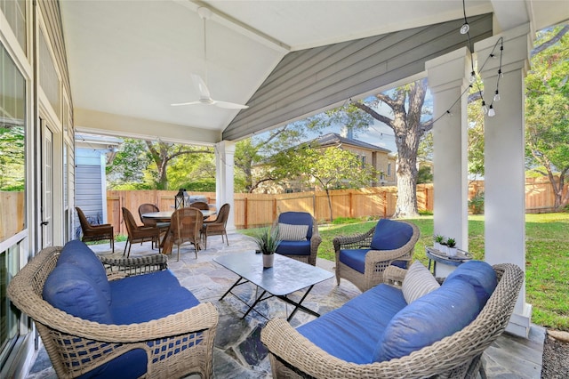 view of patio / terrace featuring ceiling fan