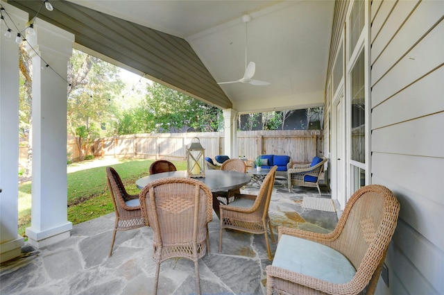 view of patio / terrace featuring ceiling fan