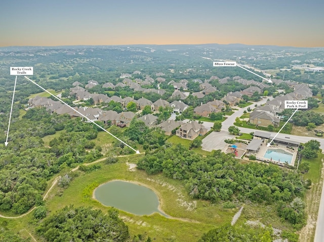 view of aerial view at dusk