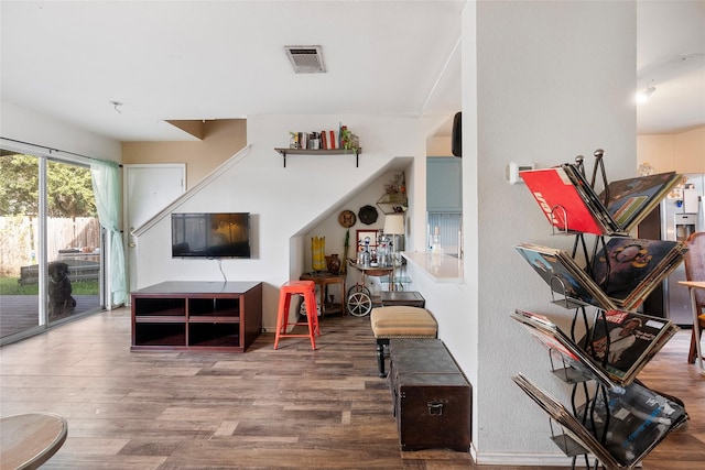 living room with hardwood / wood-style floors