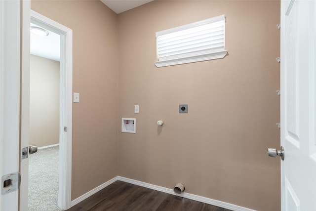 washroom featuring hookup for a washing machine, electric dryer hookup, dark hardwood / wood-style floors, and hookup for a gas dryer